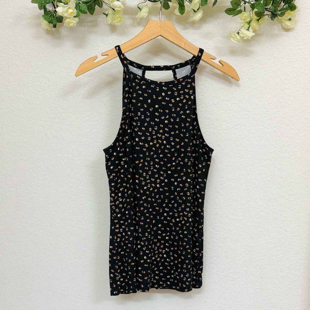 Nine Britton • Black Tan Leopard Print Keyhole Sleeveless Tank Top